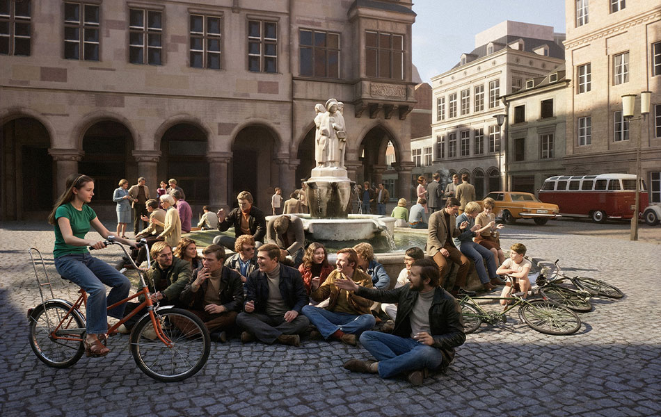 Jugendliche mit Fahrrädern in Münster