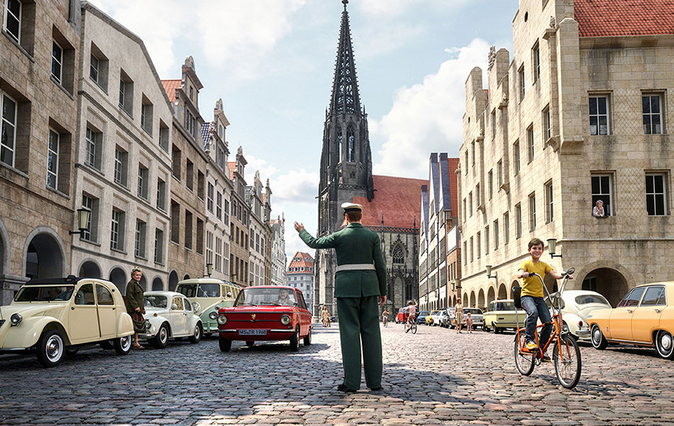 TimeRide Leezodrom Polizist regelt den Verkehr in Münster